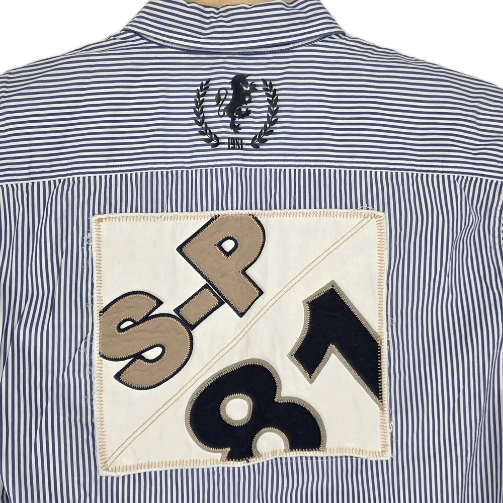 Y2K Stafford Prep Men XL ButtonUp Shirt Blue Striped Sailing Collegiate Flip Cuf